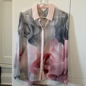 Ted Baker Sheer floral long sleeve shirt.